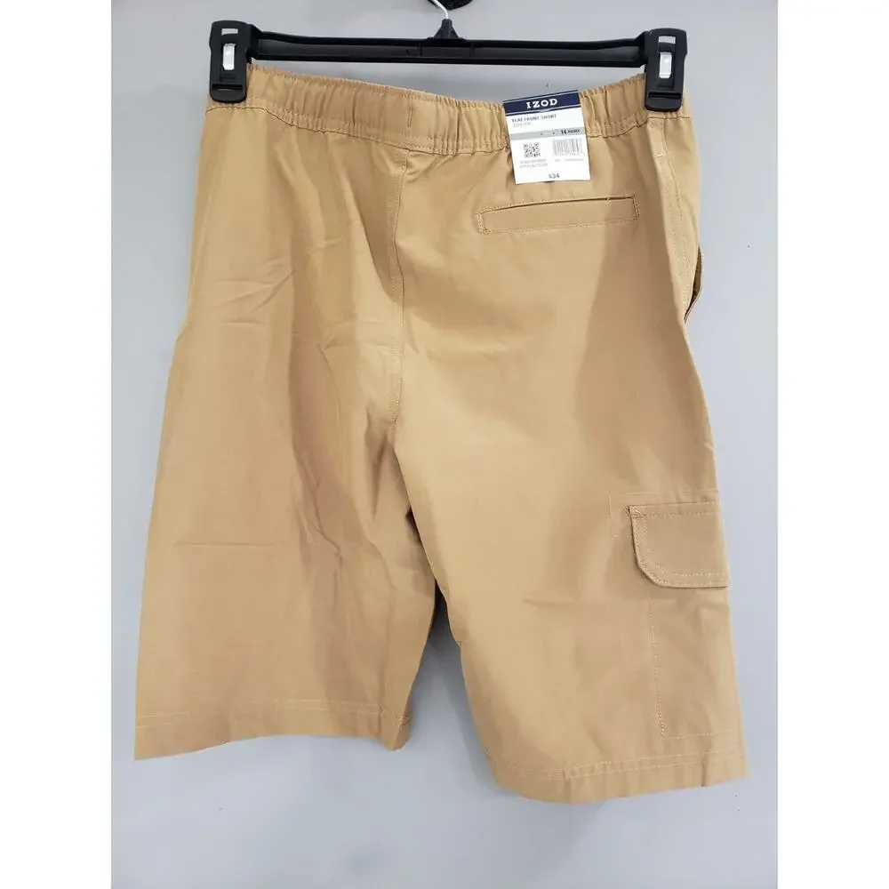 NEW IZOD‎ BOY Size 14 HUSKY flat front stretch waist school uniform khaki shorts